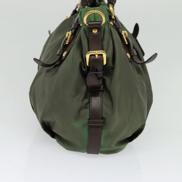 PRADA Hand Bag Nylon 2way Green Gold Auth - Picture 4 of 16